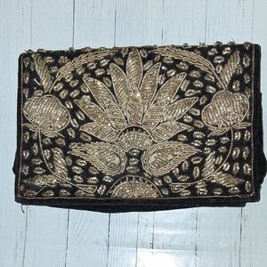 Vintage Beaded velvet Clutch With Back Hand Strap. Made In INDIA